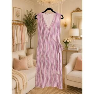 Diane Von Furstenberg Silk Wrap Midi Dress Pink Purple Size 4 Business Office